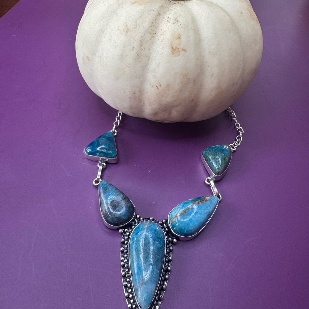Blue Apatite 925 Silver Plated Necklace 16"